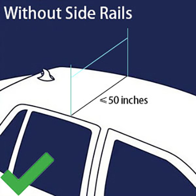 car roof without side rails less than 50 in