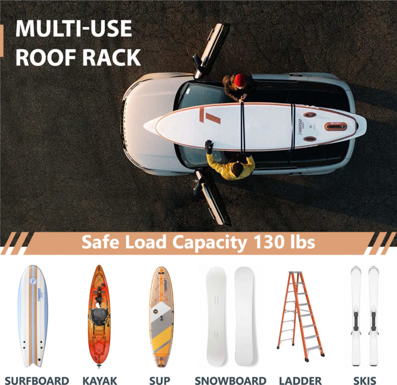 hurso Surf kayak rack for car SUV makes transporting paddleboards, surfboards, snowboards, skis, bike, ladders easier than ever!