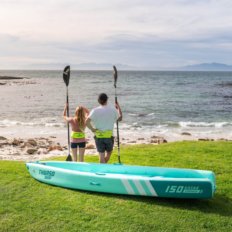 Ready for your next adventure, the Thurso Surf Compass Tandem Inflatable Kayak is lightweight, durable, and easy to set up