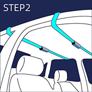 soft roof rack installation step 2 buckle straps inside car cabin