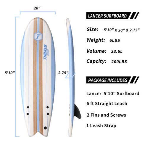 THURSO SURF Lancer 5'10'' Soft Top Foam Surfboard Fish Surf board for kids measurement