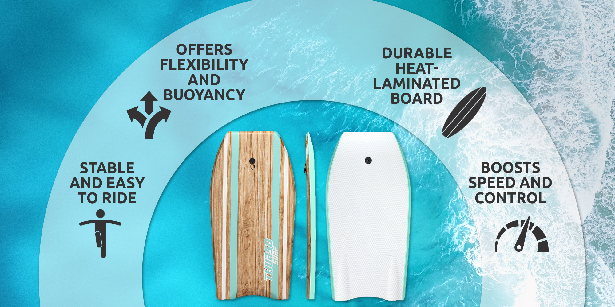THURSO SURF Quill 42” Bodyboard stable and easy to ride