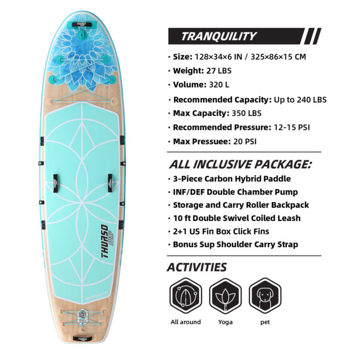 thurso surf tranquility 128 stand up paddle board parameters