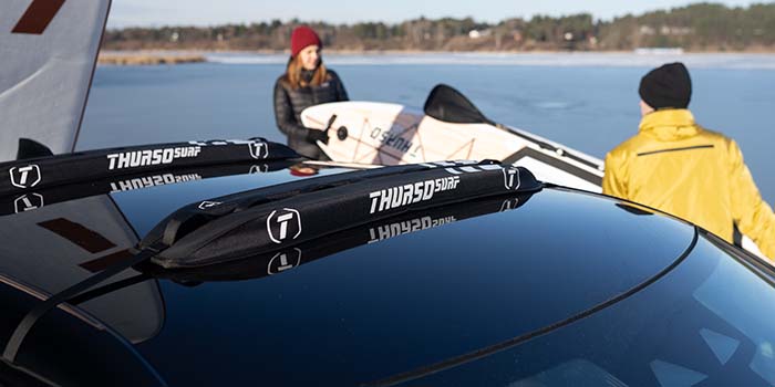 thurso surf universal roof rack can easily and safely transport two paddle boards