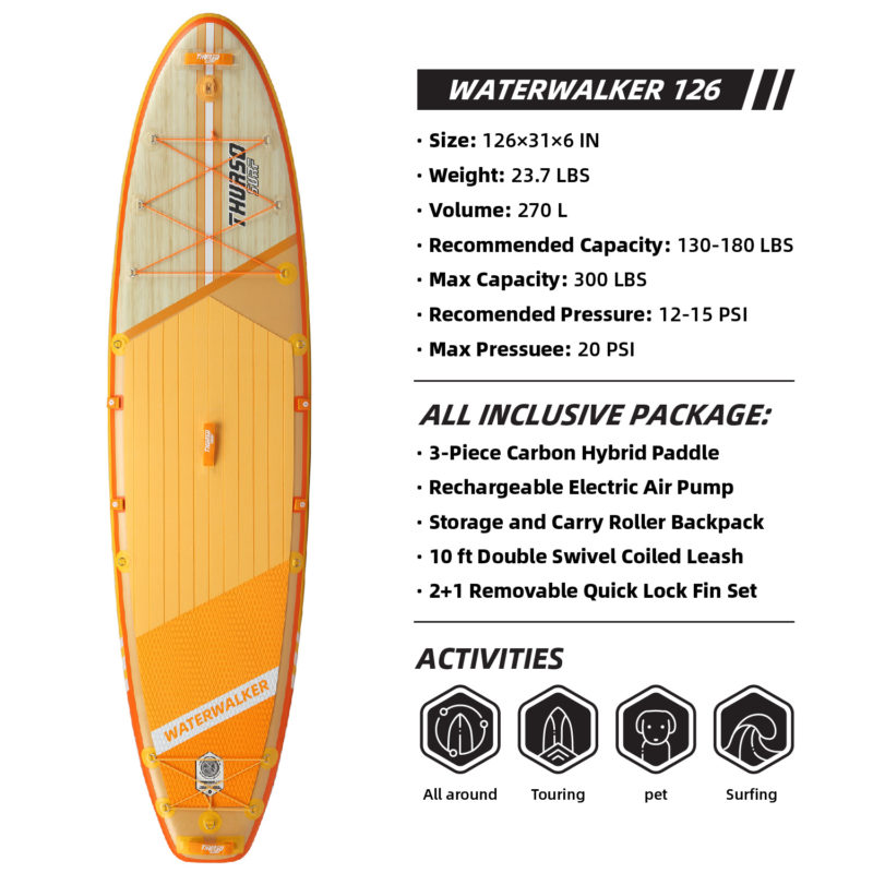 thurso surf waterwalker 126 stand up paddle board parameters tangerine